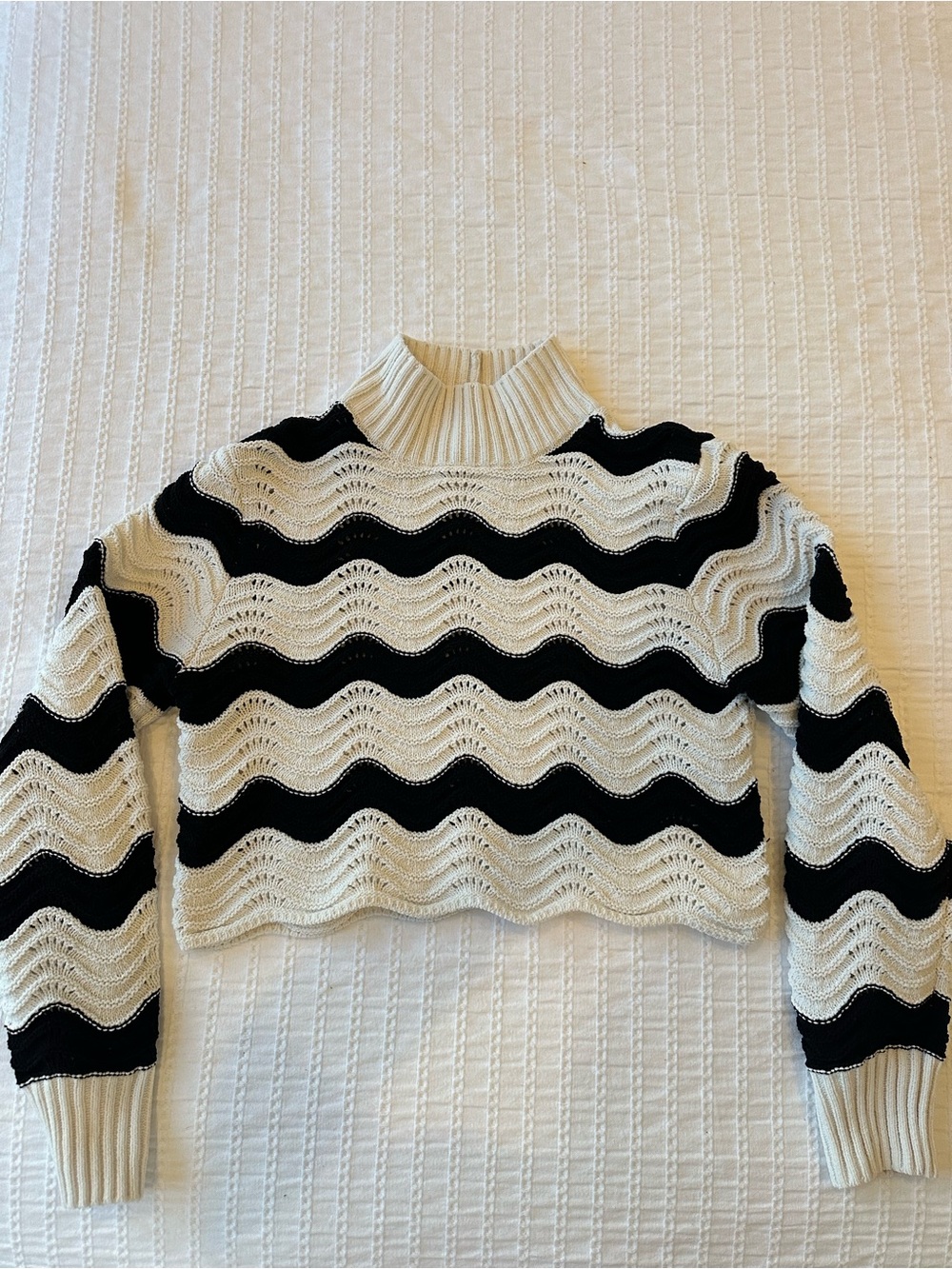 Zara: Striped Cropped Knit Sweater in Black and White - Picture 2 of 5